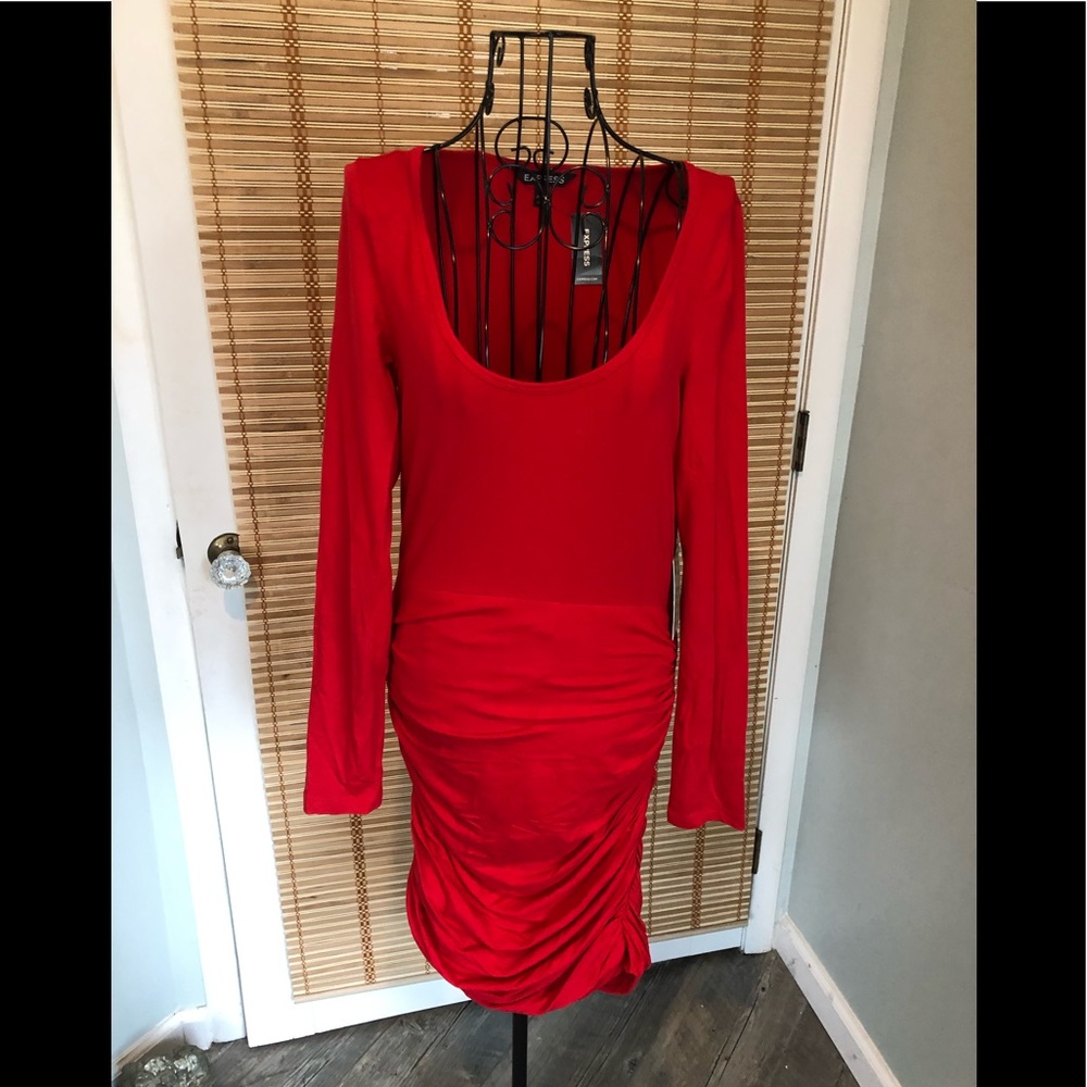 NWT Express Ruched Red Knit Dress